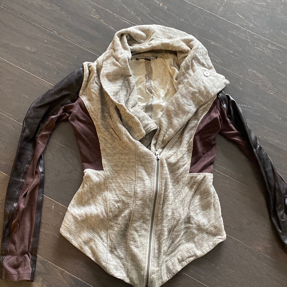 Elizabeth and James zip up sweater with real leather